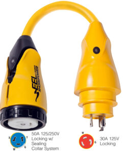 Marinco P30-504 EEL 50A-125/250V Female to 30A-125V Male Pigtail Adapter - Yellow