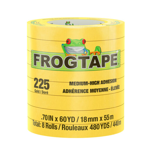 FrogTape CP 225 Medium-High Adhesion Masking Tape - 18MM x 55M x 8-Pack - Gold - Rated for 225°F