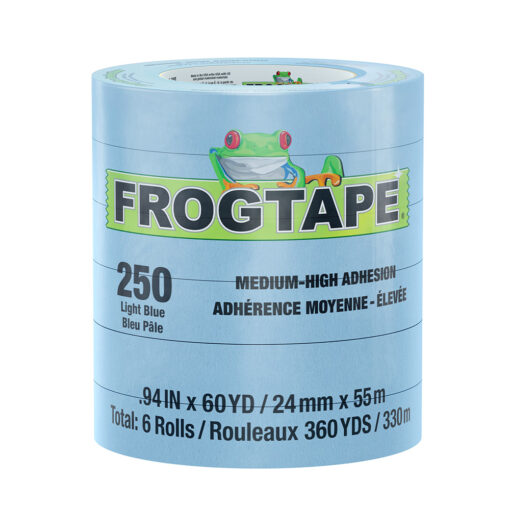 FrogTape CP 250 Medium-High Adhesion Masking Tape - 24MM x 55M x 6-Pack - Light Blue - Rated for 250°F