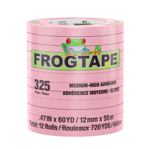 FrogTape CP 325 Medium-High Adhesion Masking Tape - 12MM x 55M x 12-Pack - Pink - Rated for 325°F