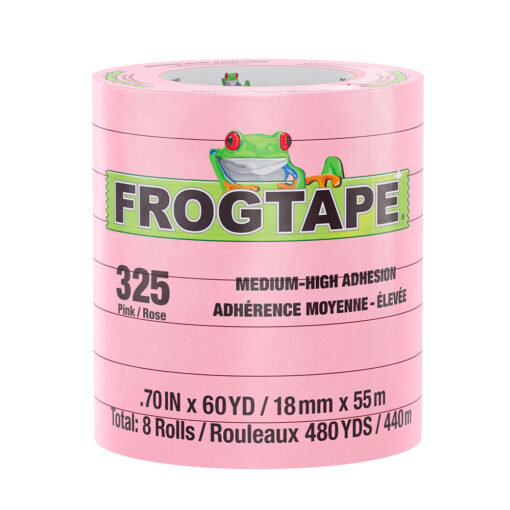 FrogTape CP 325 Medium-High Adhesion Masking Tape - 18MM x 55M x 8-Pack - Pink - Rated for 325°F