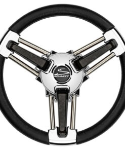 Schmitt Marine Burano Wheel 14" 3/4" Tapered Shaft Black Polyurethane w/Stainless Spoke Includes Center Cap/Nut